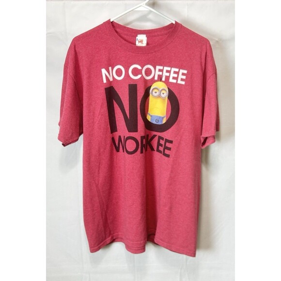Despicable Me Minion Graphic No Coffee No Workee Unisex XL Faded Red Tee - Picture 1 of 9